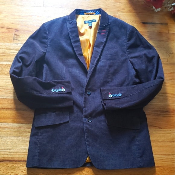 INC International Concepts MensXL Blazer Brown 100% Cotton Gold Lining